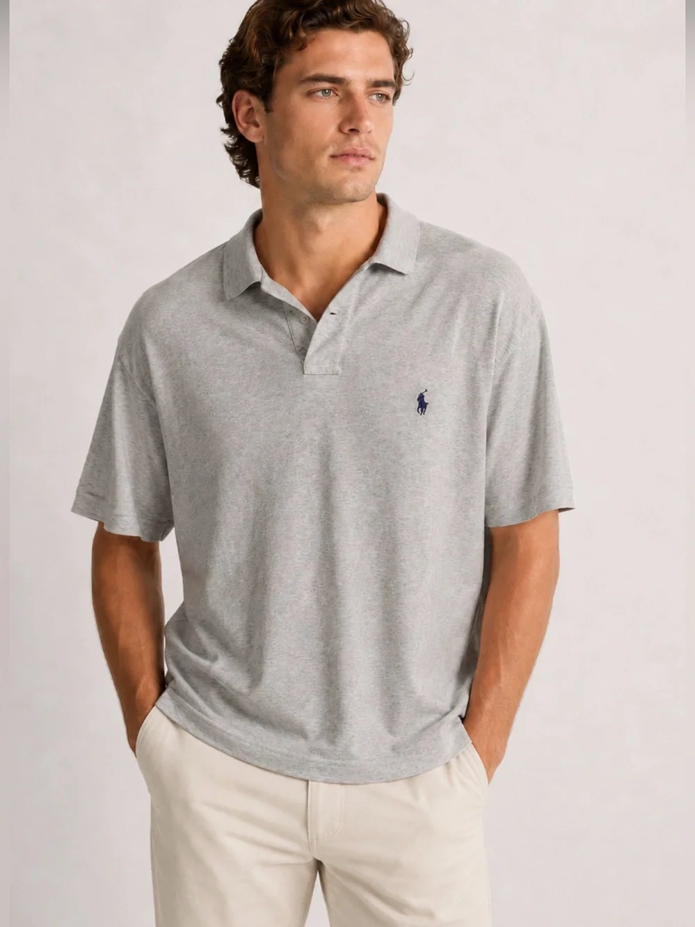 Polo Ralph Lauren Mens Large Heather Gray Cotton Polo Shirt Preppy Perfect